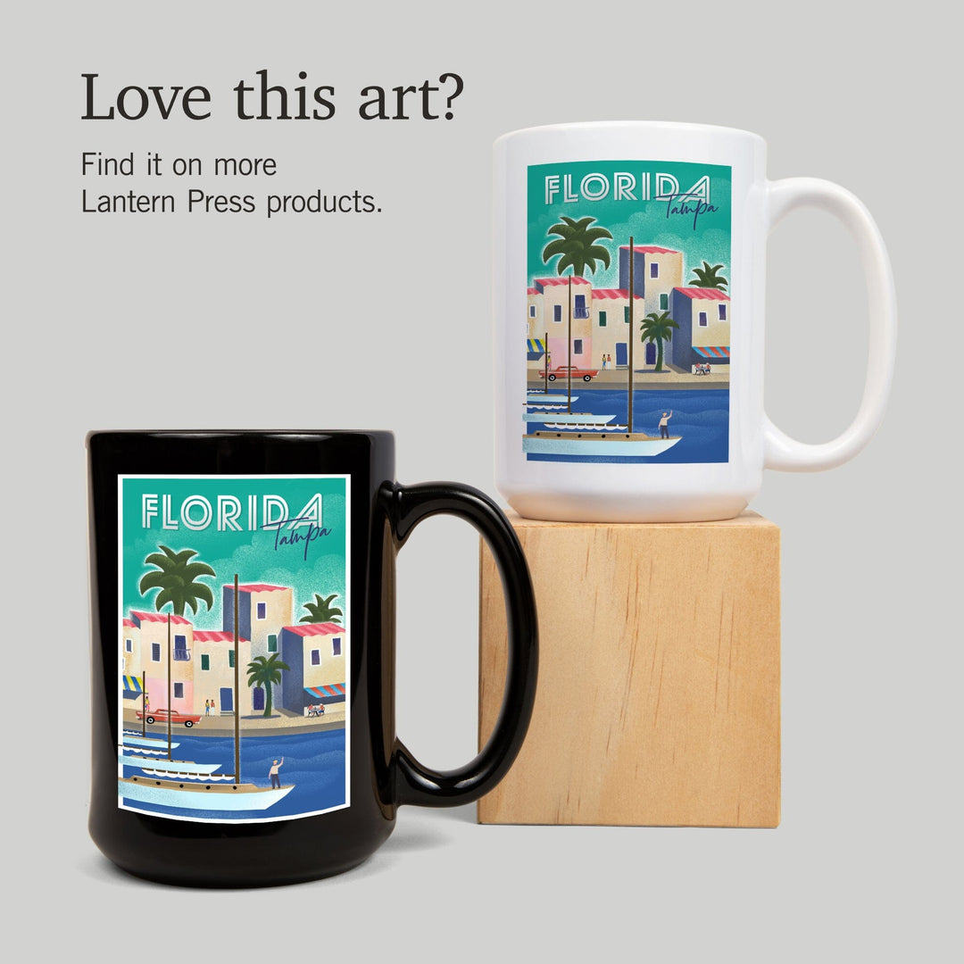 Tampa, Florida, Lithograph, Lantern Press Artwork, Ceramic Mug Mugs Lantern Press 