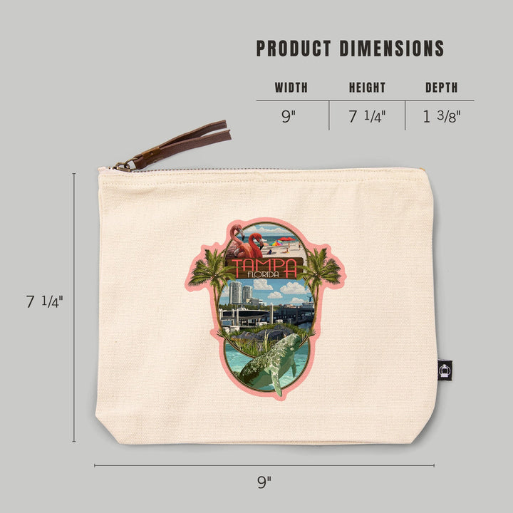 Tampa, Florida, Montage,, Organic Cotton Zipper Pouch, Go Bag Go Bag Lantern Press 