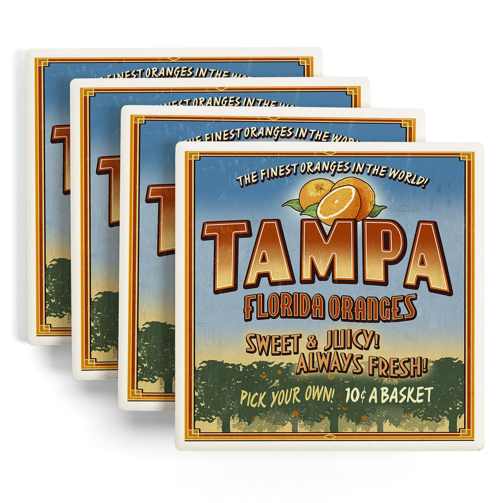 Tampa, Florida, Orange Grove Vintage Sign, Coasters Coasters Lantern Press 