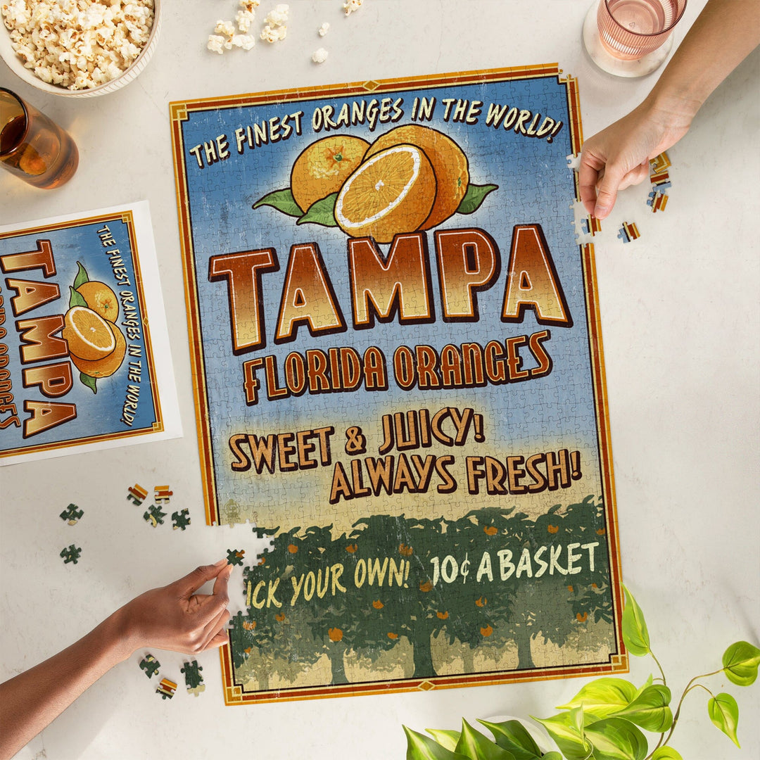 Tampa, Florida, Orange Grove Vintage Sign, Jigsaw Puzzle Puzzle Lantern Press 