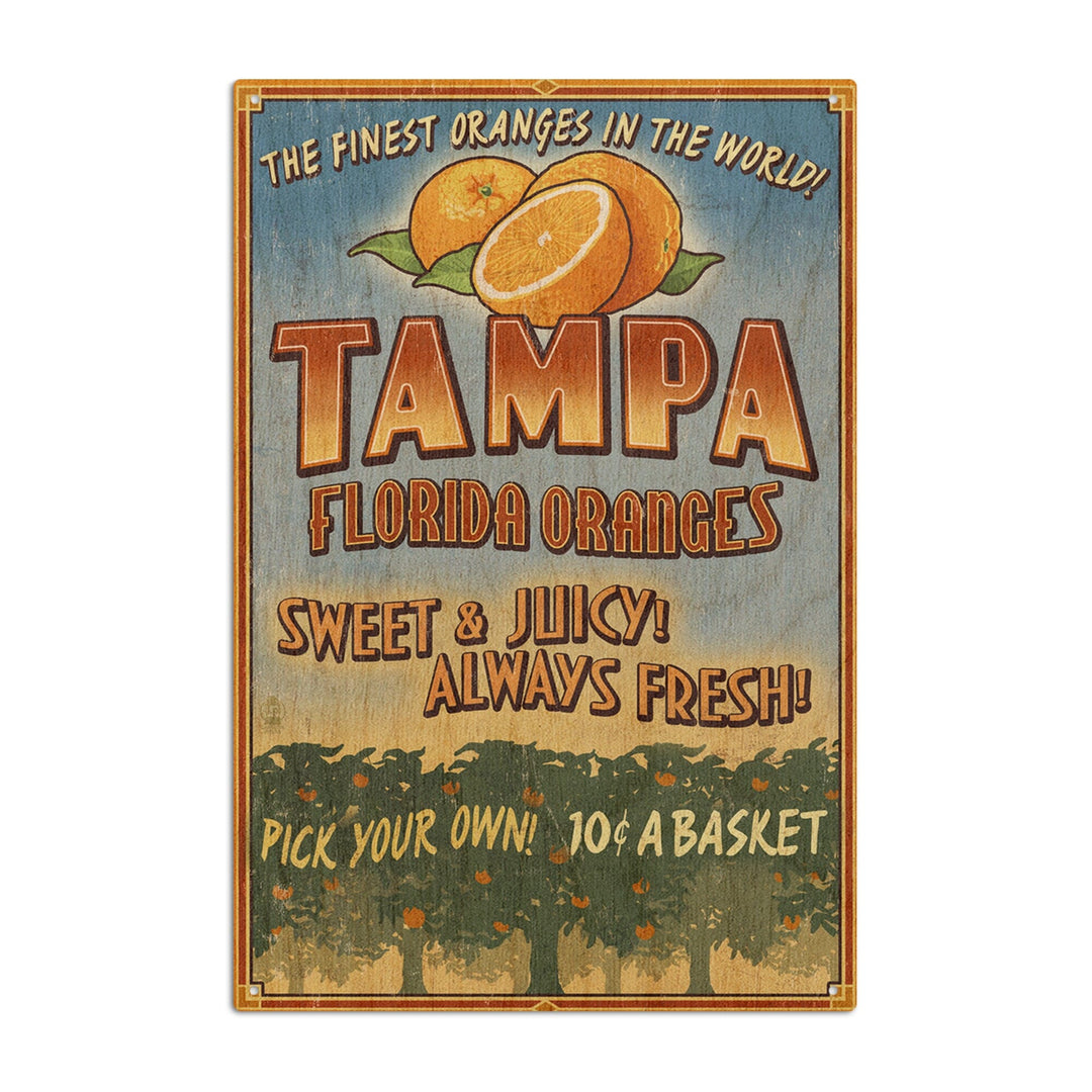 Tampa, Florida, Orange Grove Vintage Sign, Lantern Press Artwork, Wood Signs and Postcards Wood Lantern Press 10 x 15 Wood Sign 
