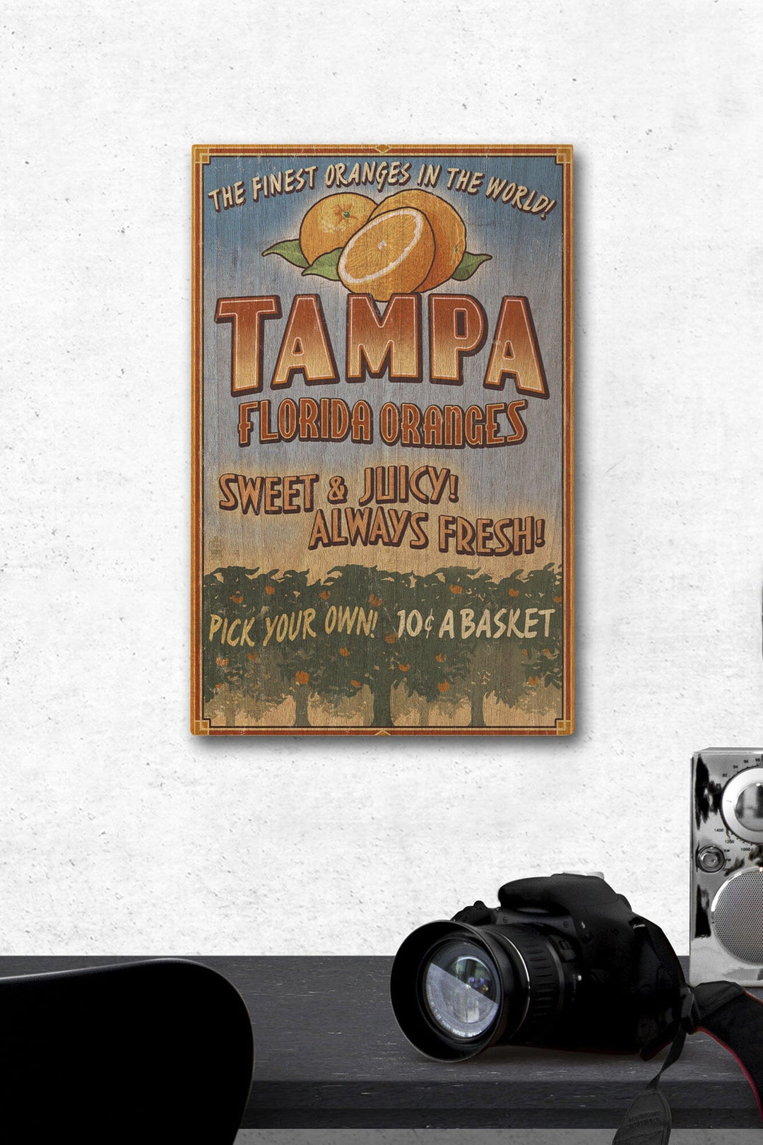 Tampa, Florida, Orange Grove Vintage Sign, Lantern Press Artwork, Wood Signs and Postcards Wood Lantern Press 12 x 18 Wood Gallery Print 