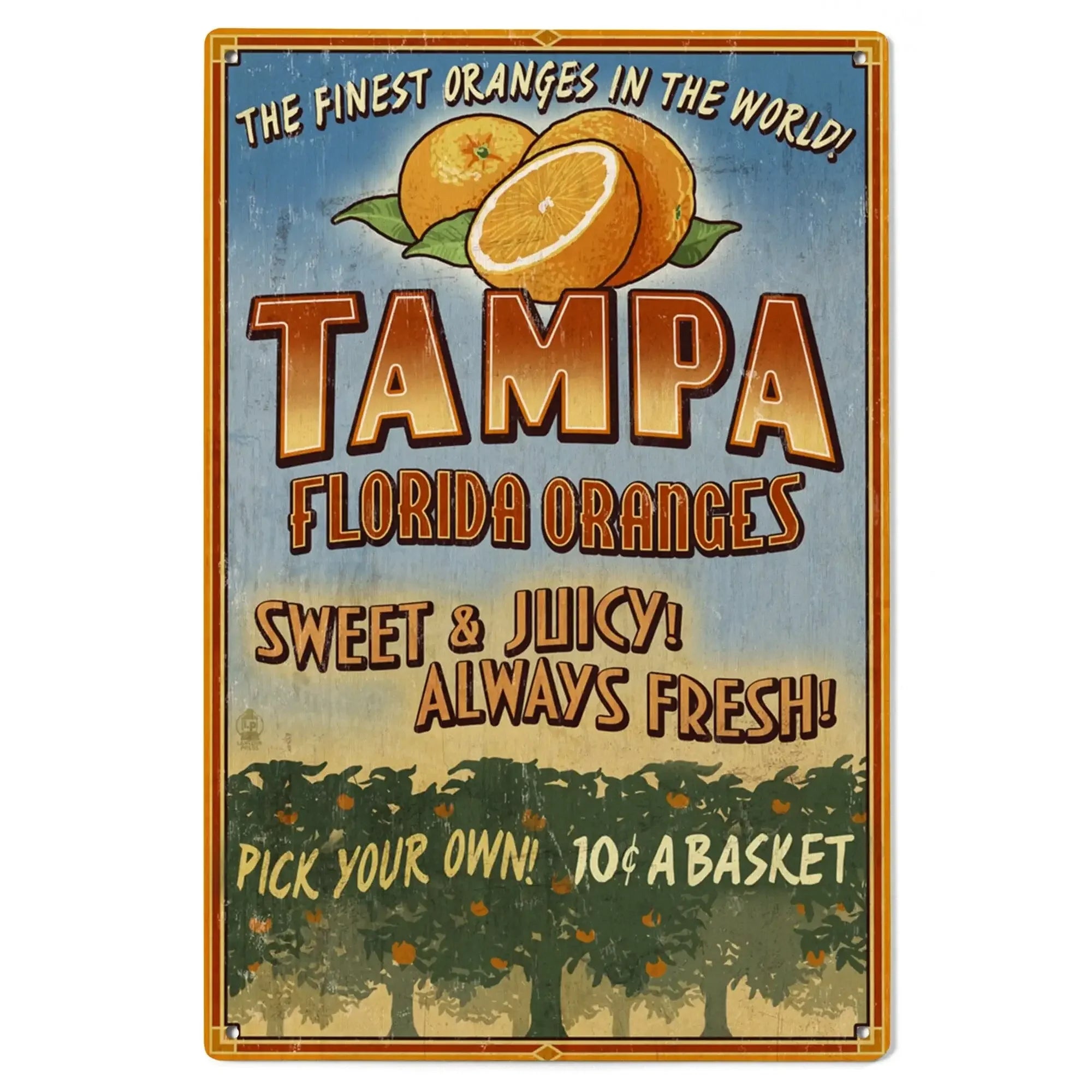 1980's　ポストモダン　ヴィンテージ　アテンションマーク　ポップ　アート　鏡 Tampa, Florida, Orange Grove Vintage Sign, Lantern Press Artwork, Wood