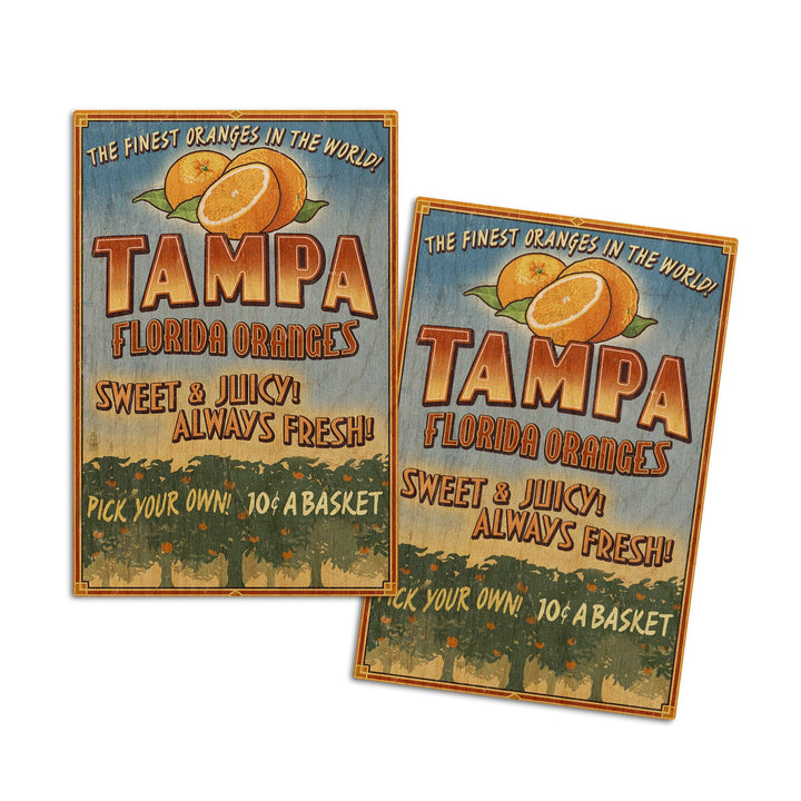 Tampa, Florida, Orange Grove Vintage Sign, Lantern Press Artwork, Wood Signs and Postcards Wood Lantern Press 4x6 Wood Postcard Set 