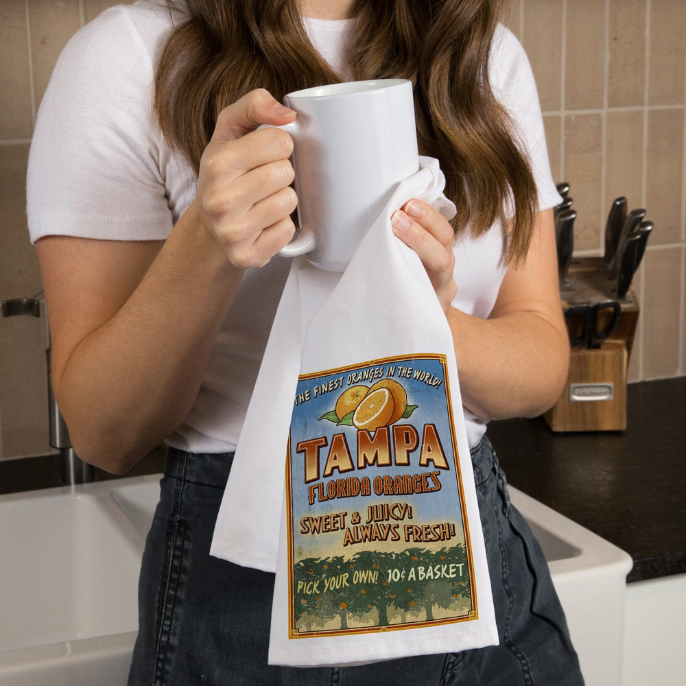 Tampa, Florida, Orange Grove Vintage Sign, Organic Cotton Kitchen Tea Towels Kitchen Lantern Press 
