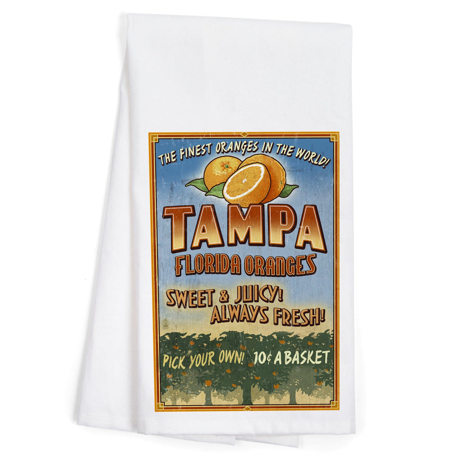 Tampa, Florida, Orange Grove Vintage Sign, Organic Cotton Kitchen Tea Towels Kitchen Lantern Press 