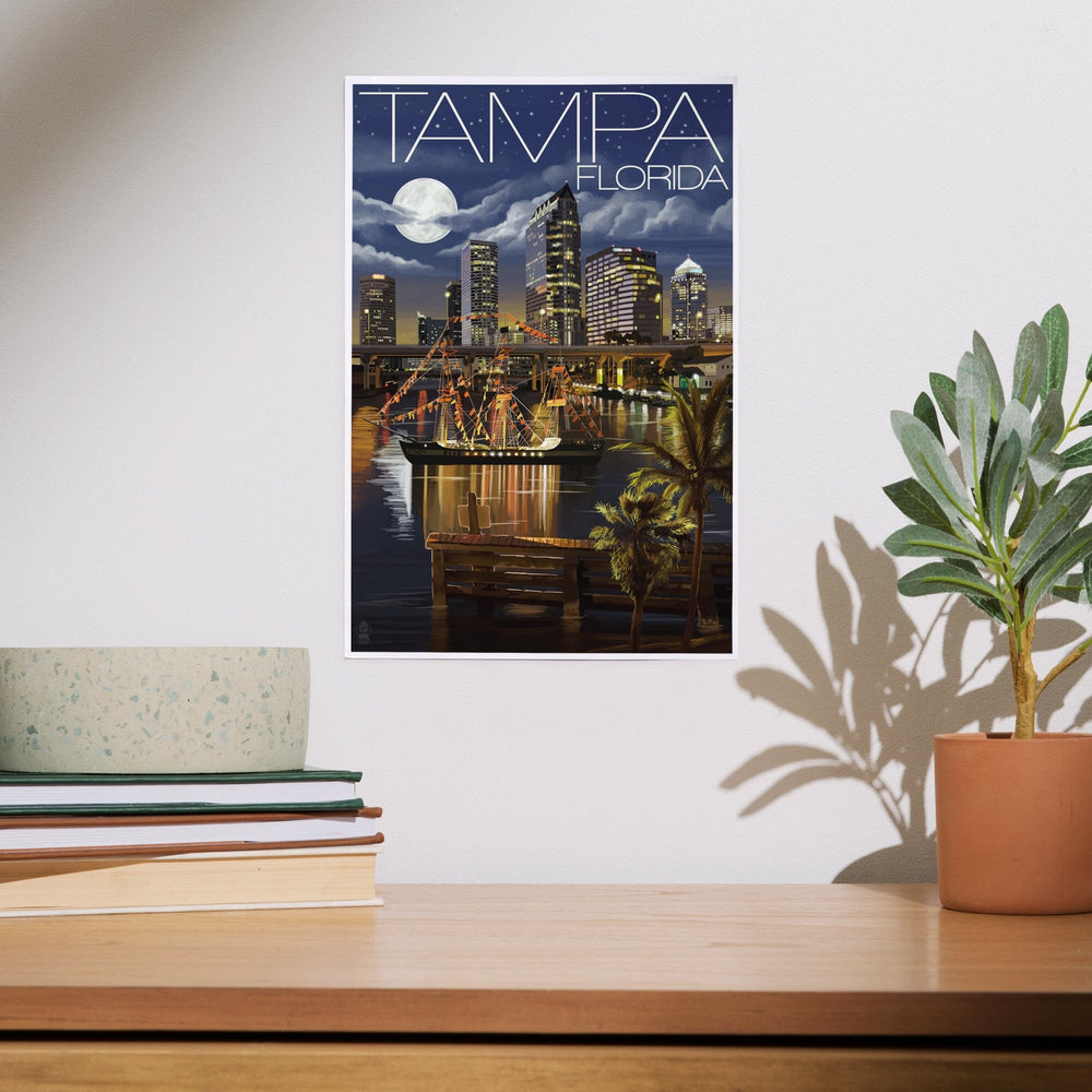 Tampa, Florida, Skyline at Night, Art & Giclee Prints Art Lantern Press 