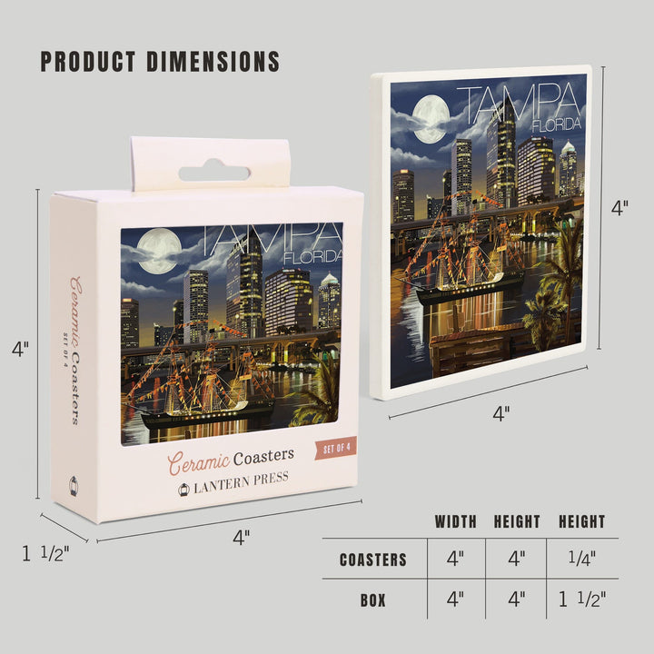 Tampa, Florida, Skyline at Night, Coasters Coasters Lantern Press 