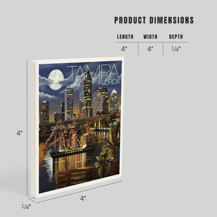 Tampa, Florida, Skyline at Night, Coasters Coasters Lantern Press 
