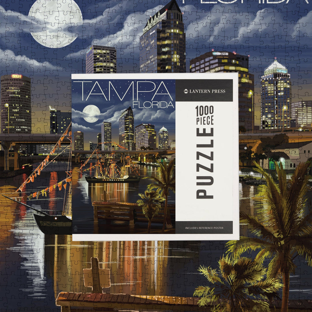Tampa, Florida, Skyline at Night, Jigsaw Puzzle Puzzle Lantern Press 