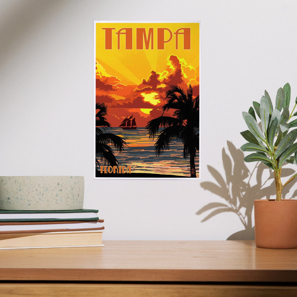 Tampa, Florida, Sunset and Ship, Art & Giclee Prints Art Lantern Press 