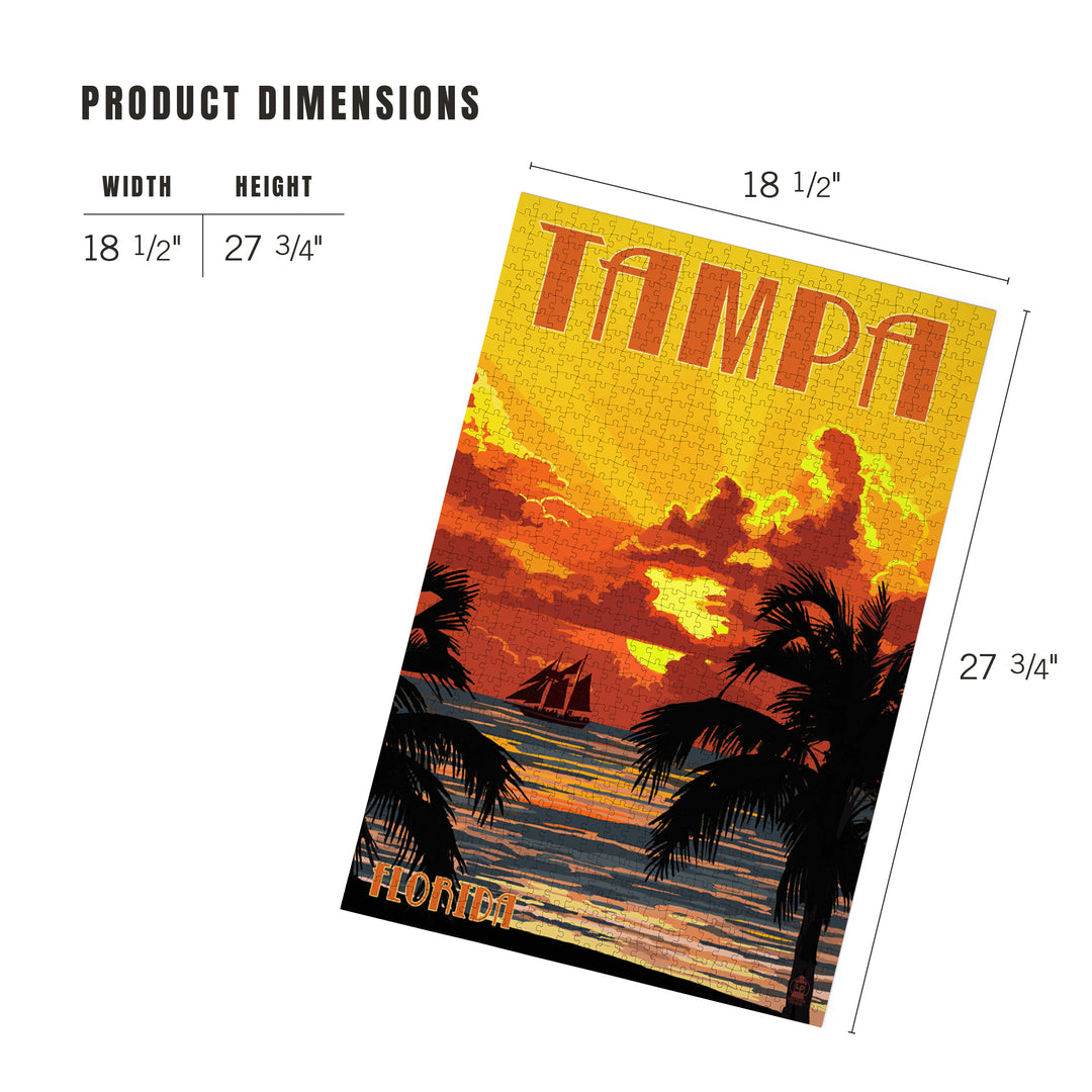 Tampa, Florida, Sunset and Ship, Jigsaw Puzzle Puzzle Lantern Press 
