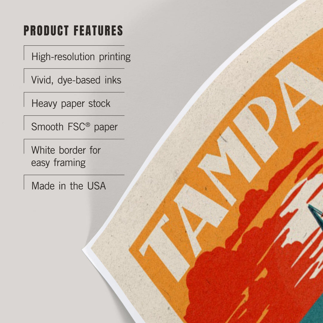 Tampa, Florida, Woodblock, Art & Giclee Prints Art Lantern Press 