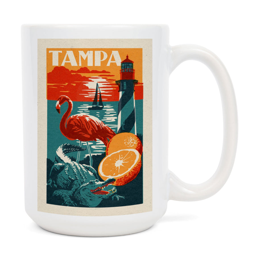 Tampa, Florida, Woodblock, Ceramic Mug Mugs Lantern Press 