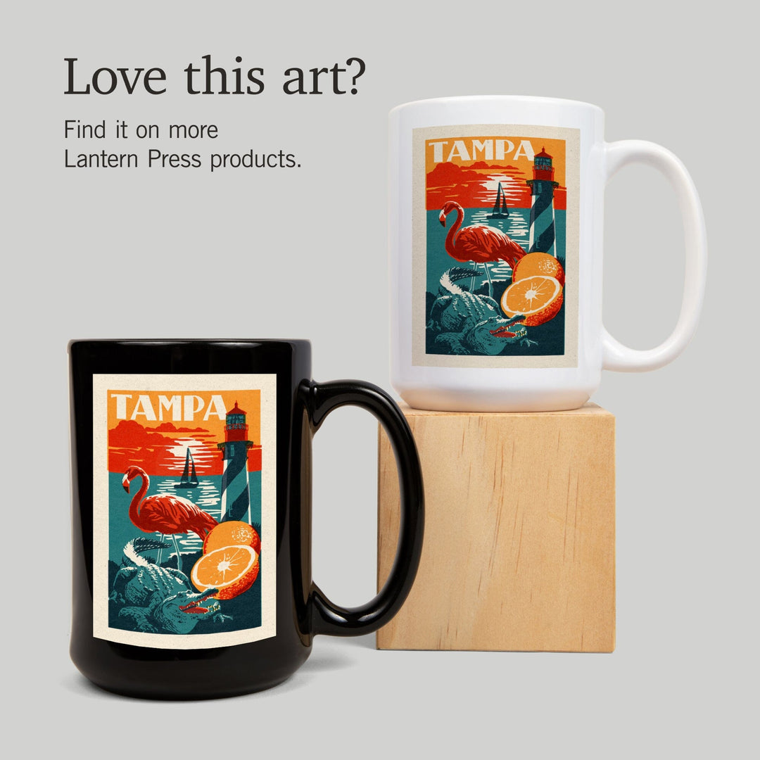 Tampa, Florida, Woodblock, Ceramic Mug Mugs Lantern Press 