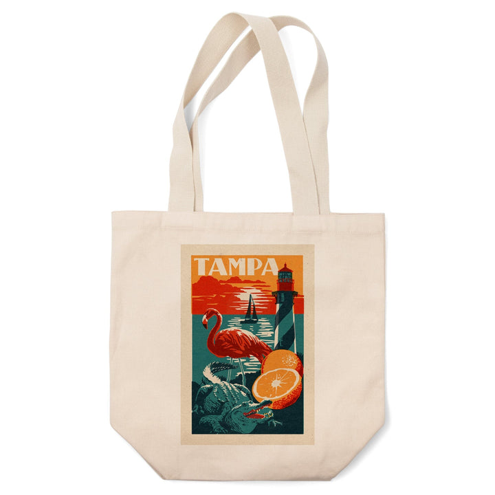 Tampa, Florida, Woodblock, Lantern Press Artwork, Tote Bag Totes Lantern Press 