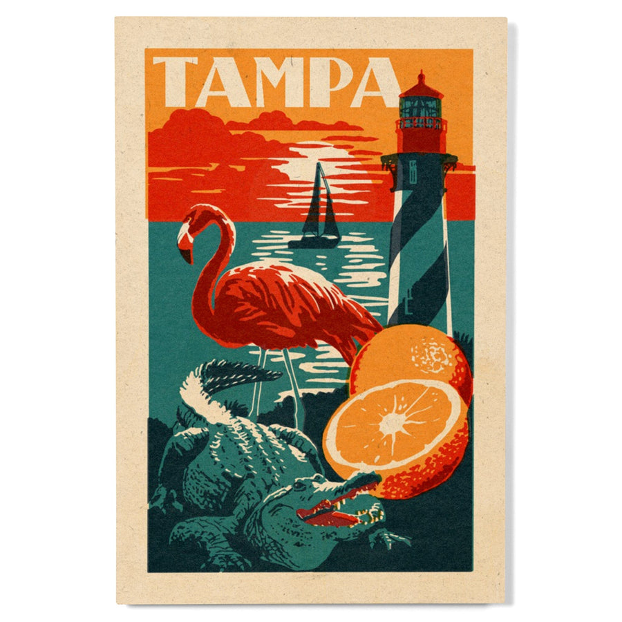 Tampa, Florida, Woodblock, Lantern Press Artwork, Wood Signs and Postcards Wood Lantern Press 