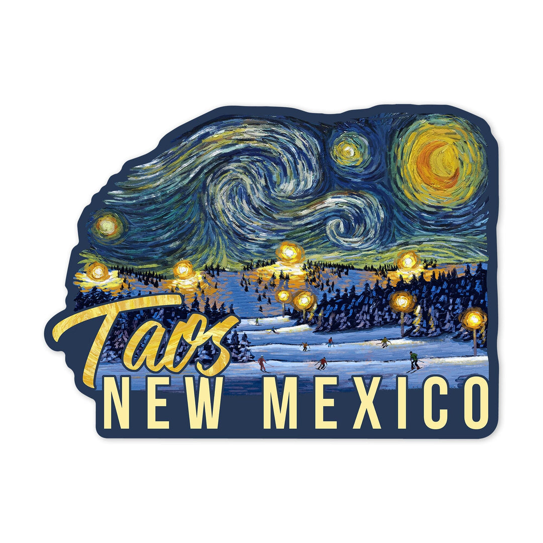 Taos, New Mexico, Ski Resort, Starry Night, Contour, Vinyl Sticker Sticker Lantern Press 