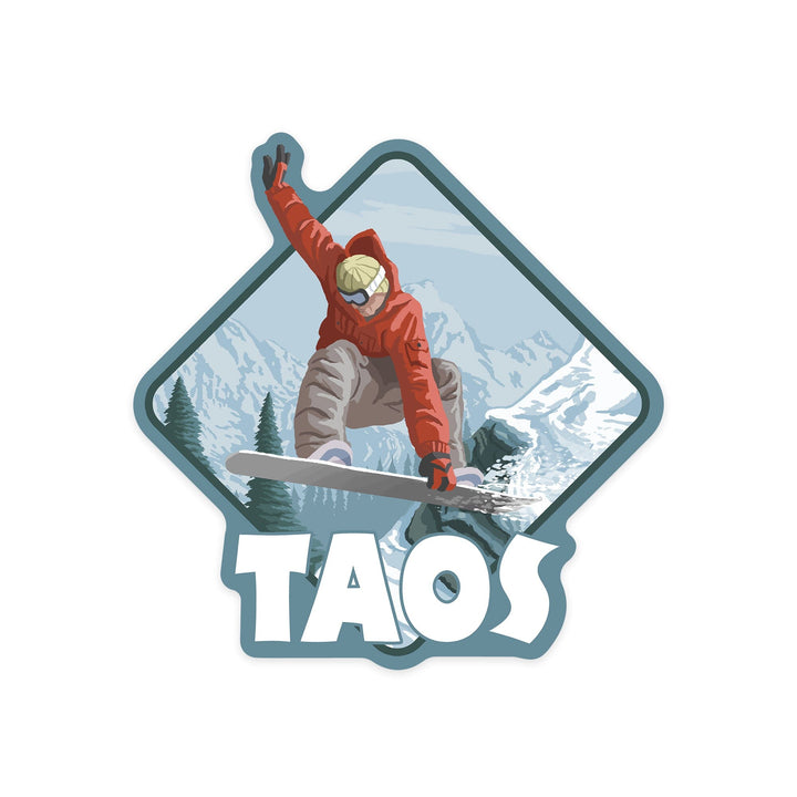 Taos, New Mexico, Snowboarder Jumping, Contour, Lantern Press Artwork, Vinyl Sticker Sticker Lantern Press 