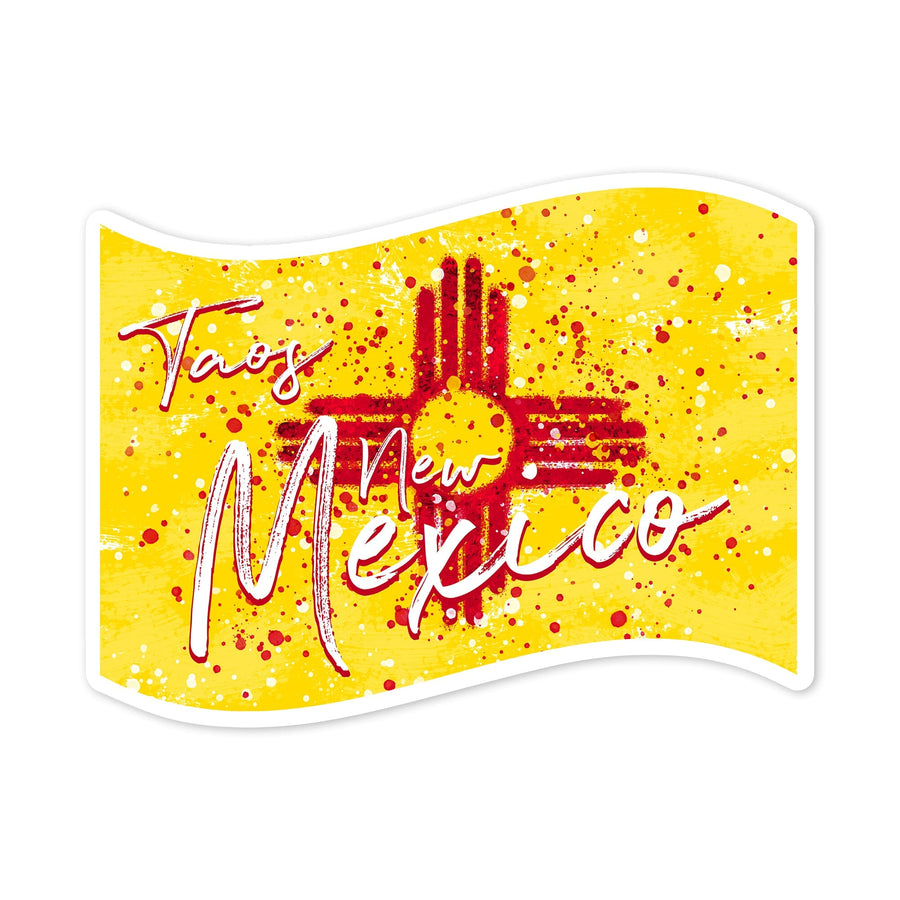 Taos, New Mexico, State Flag, Abstract Watercolor Splatter, Contour, Vinyl Sticker Sticker Lantern Press 