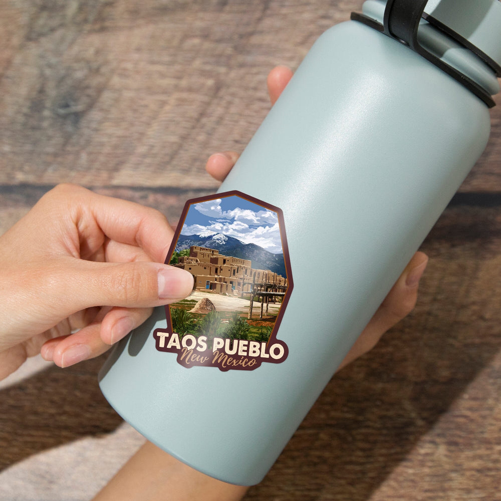 Taos, New Mexico, Taos Pueblo Ruins Scene, Contour, Vinyl Sticker Sticker Lantern Press 