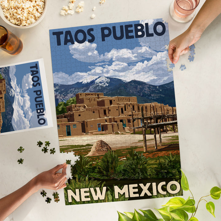 Taos Pueblo, New Mexico, Ruins Scene, Jigsaw Puzzle Puzzle Lantern Press 