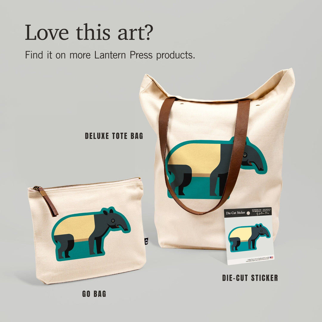 Tapir, Geometric, Contour, Lantern Press Artwork, Accessory Go Bag Totes Lantern Press 