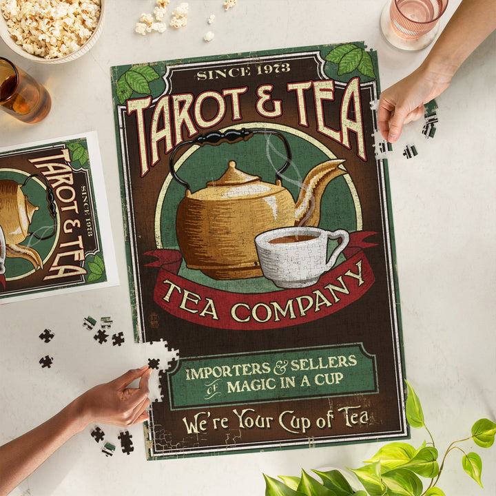 Tarot and Tea, Vintage Sign, Jigsaw Puzzle Puzzle Lantern Press 