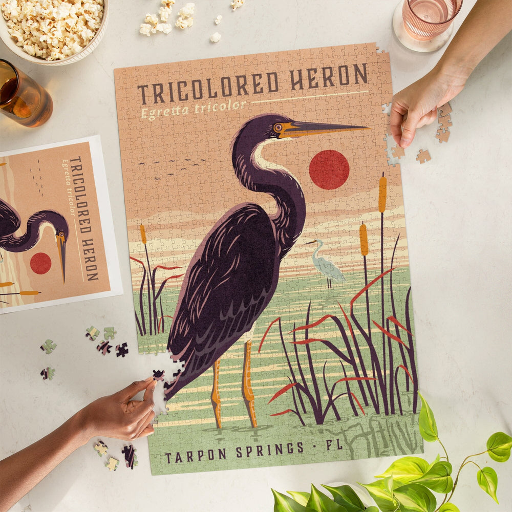 Tarpon Springs, Florida, Shorebirds at Sunset Collection, Tricolored Heron, Jigsaw Puzzle Puzzle Lantern Press 
