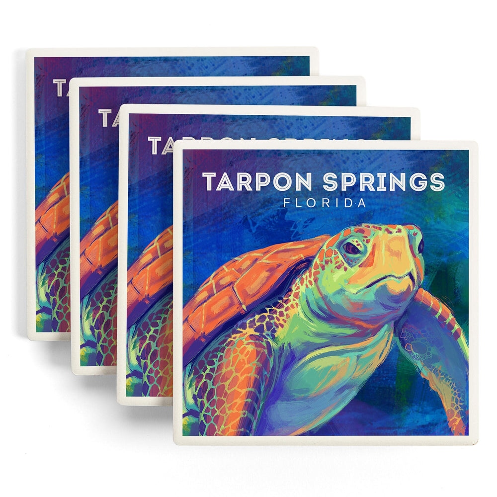 Tarpon Springs, Florida, Vivid, Sea Turtle, Coasters Coasters Lantern Press 