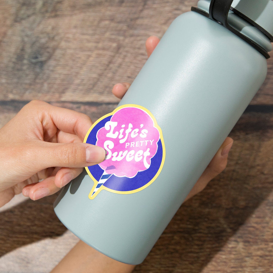 Tasty Treats Collection, Cotton Candy, Life's Pretty Sweet, Contour, Vinyl Sticker Sticker Lantern Press 