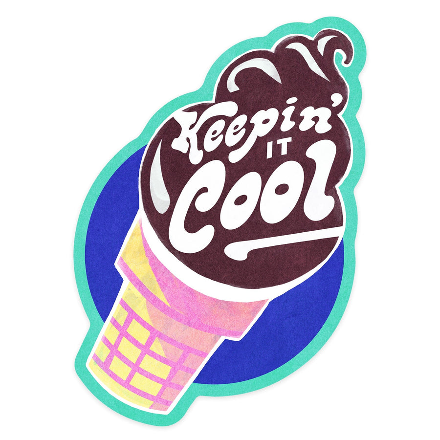 Tasty Treats Collection, Ice Cream Cone, Keepin' It Cool, Contour, Vinyl Sticker Sticker Lantern Press 
