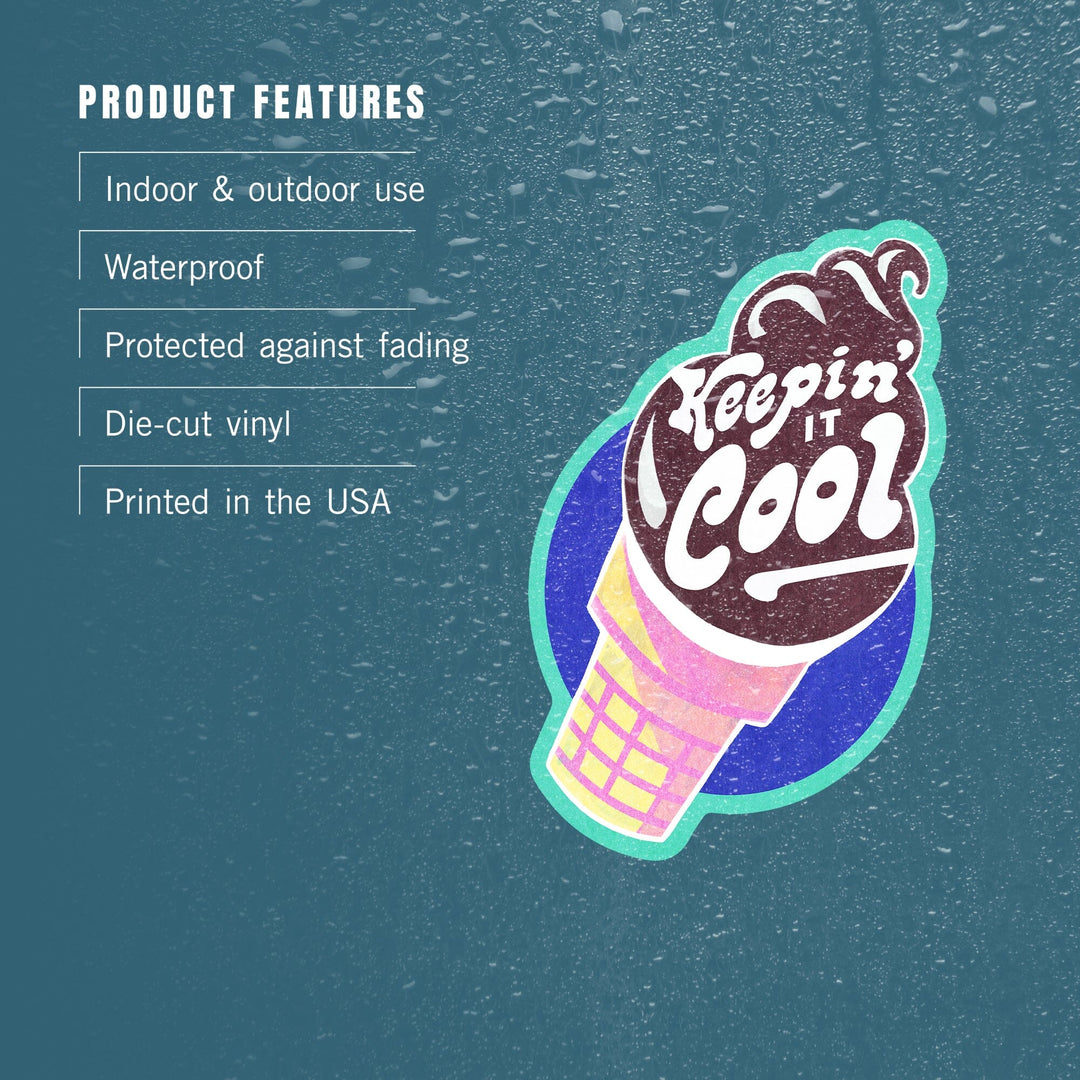 Tasty Treats Collection, Ice Cream Cone, Keepin' It Cool, Contour, Vinyl Sticker Sticker Lantern Press 