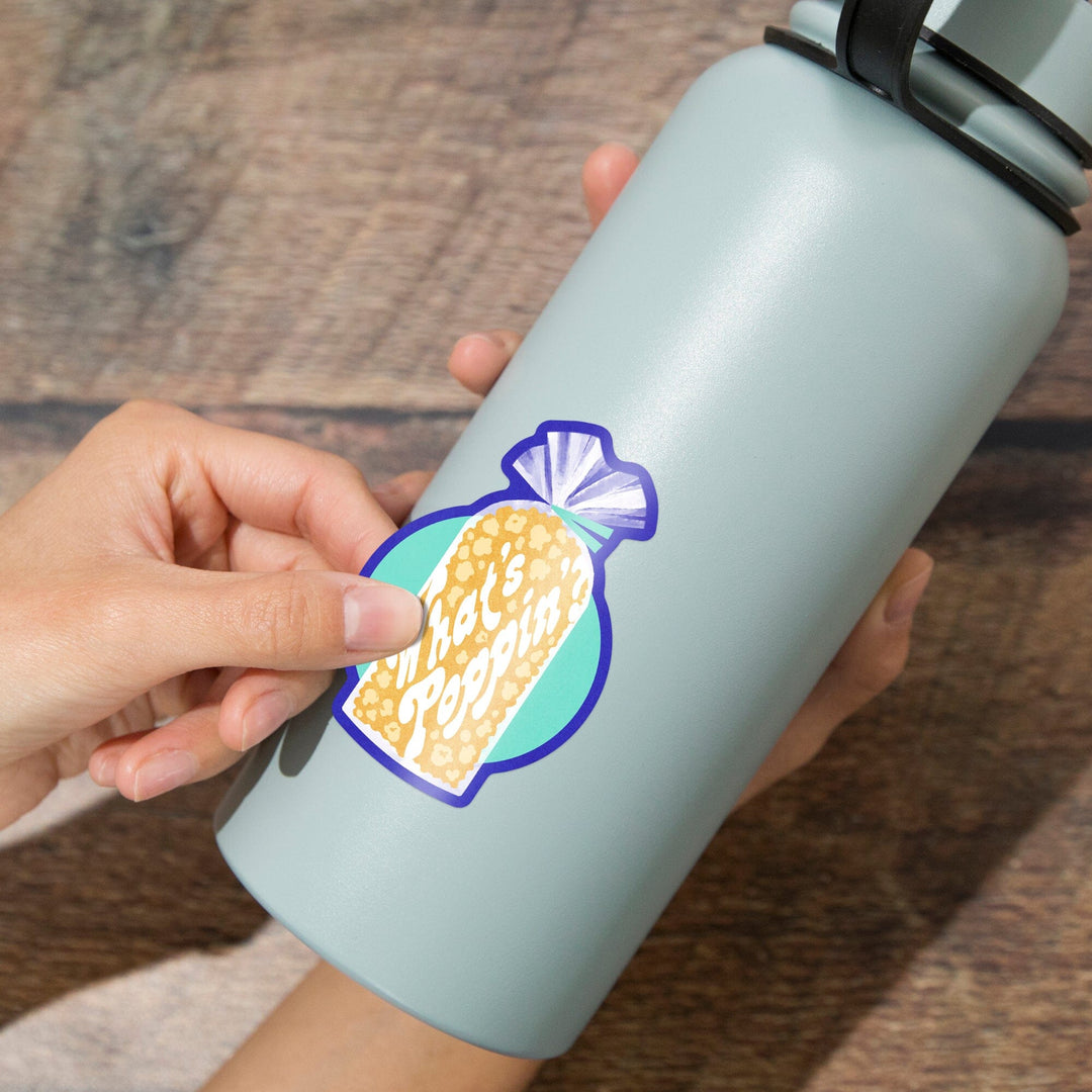 Tasty Treats Collection, Kettle Corn, Whats Poppin', Contour, Vinyl Sticker Sticker Lantern Press 