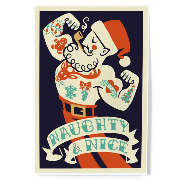 Tattoo Santa, Retro Christmas, Art & Giclee Prints Art Lantern Press 