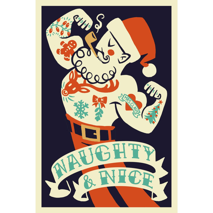 Tattoo Santa, Retro Christmas, Lantern Press Artwork, Stretched Canvas Canvas Lantern Press 