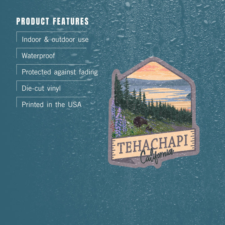 Tehachapi, California, Bears and Spring Flowers, Contour, Vinyl Sticker Sticker Lantern Press 