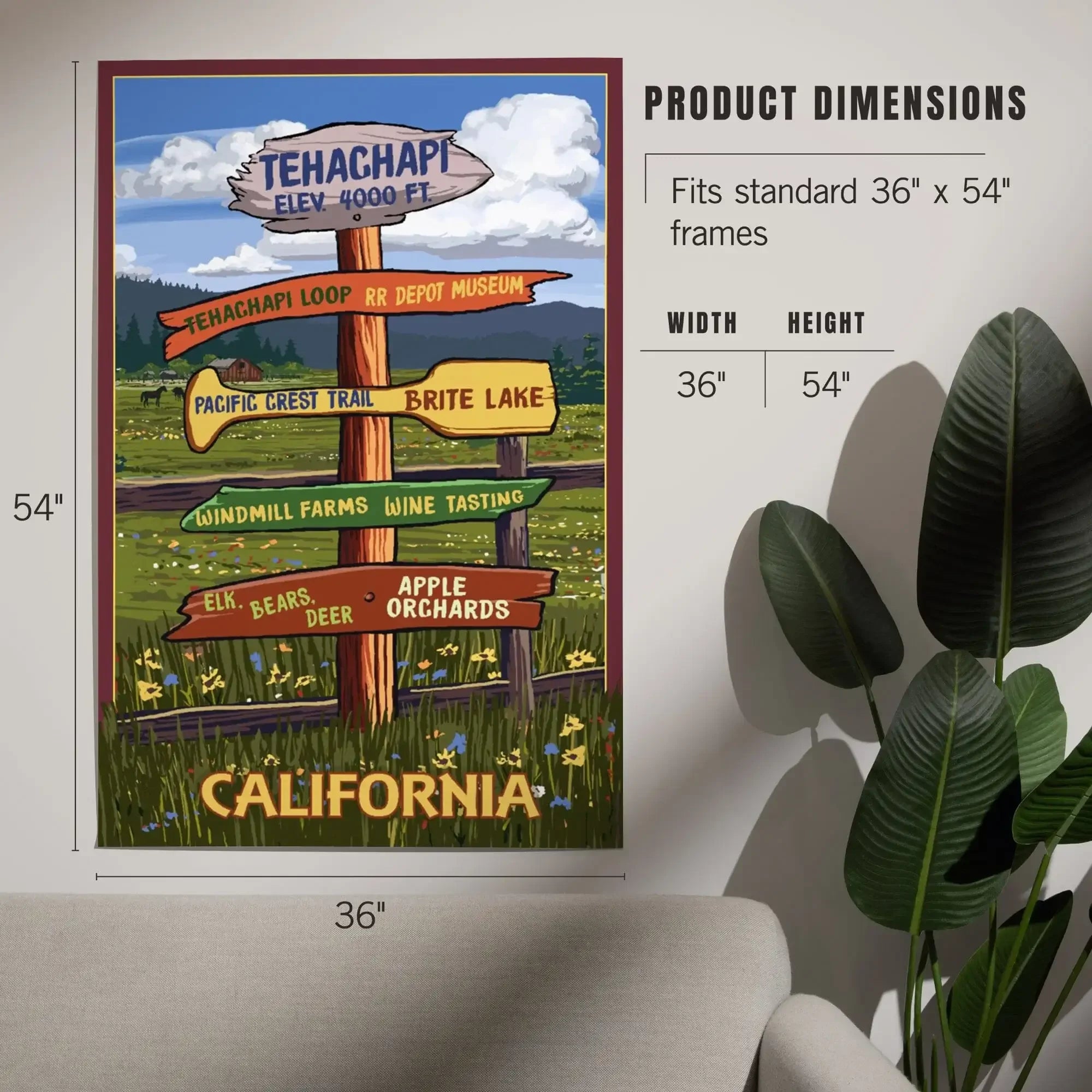 Tehachapi, California, Destination Signpost art prints, metal