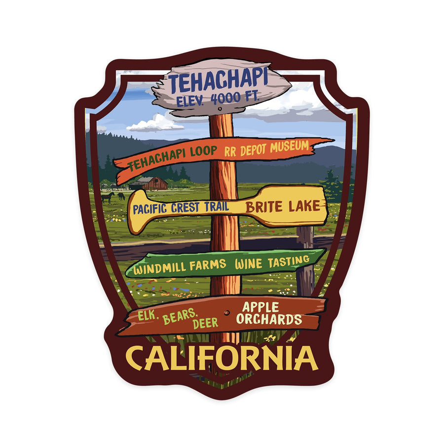 Tehachapi, California, Destination Signpost, Contour, Lantern Press Artwork, Vinyl Sticker Sticker Lantern Press 