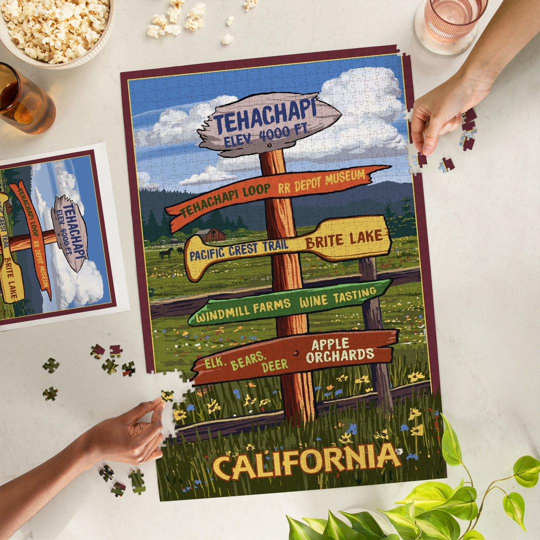 Tehachapi, California, Destination Signpost, Jigsaw Puzzle Puzzle Lantern Press 