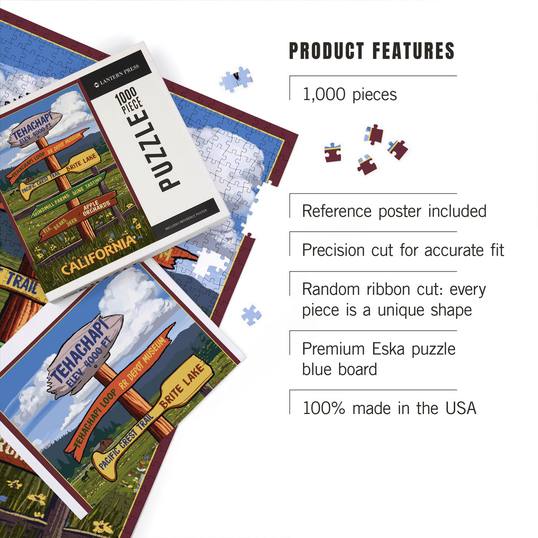 Tehachapi, California, Destination Signpost, Jigsaw Puzzle Puzzle Lantern Press 