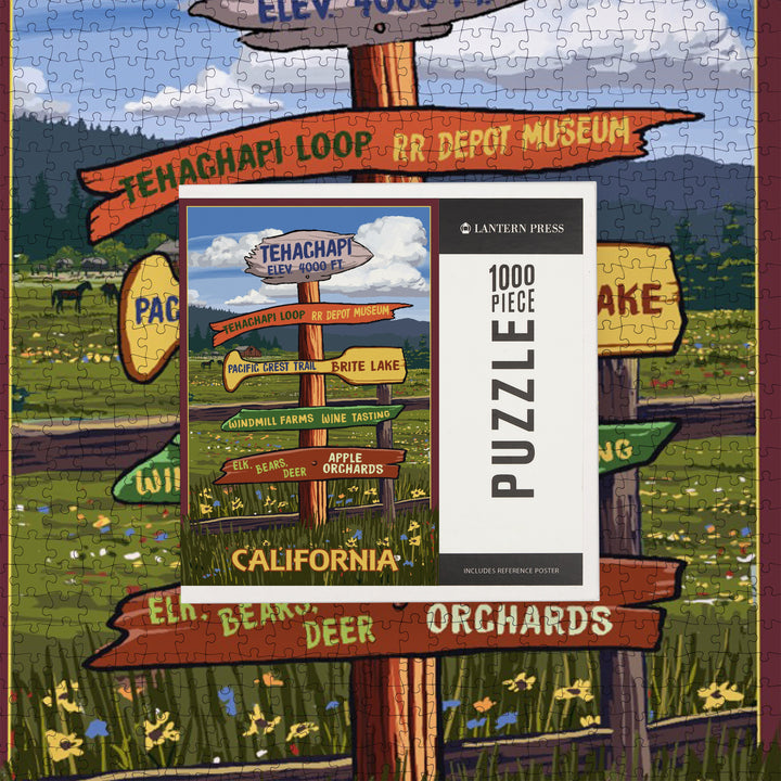 Tehachapi, California, Destination Signpost, Jigsaw Puzzle Puzzle Lantern Press 