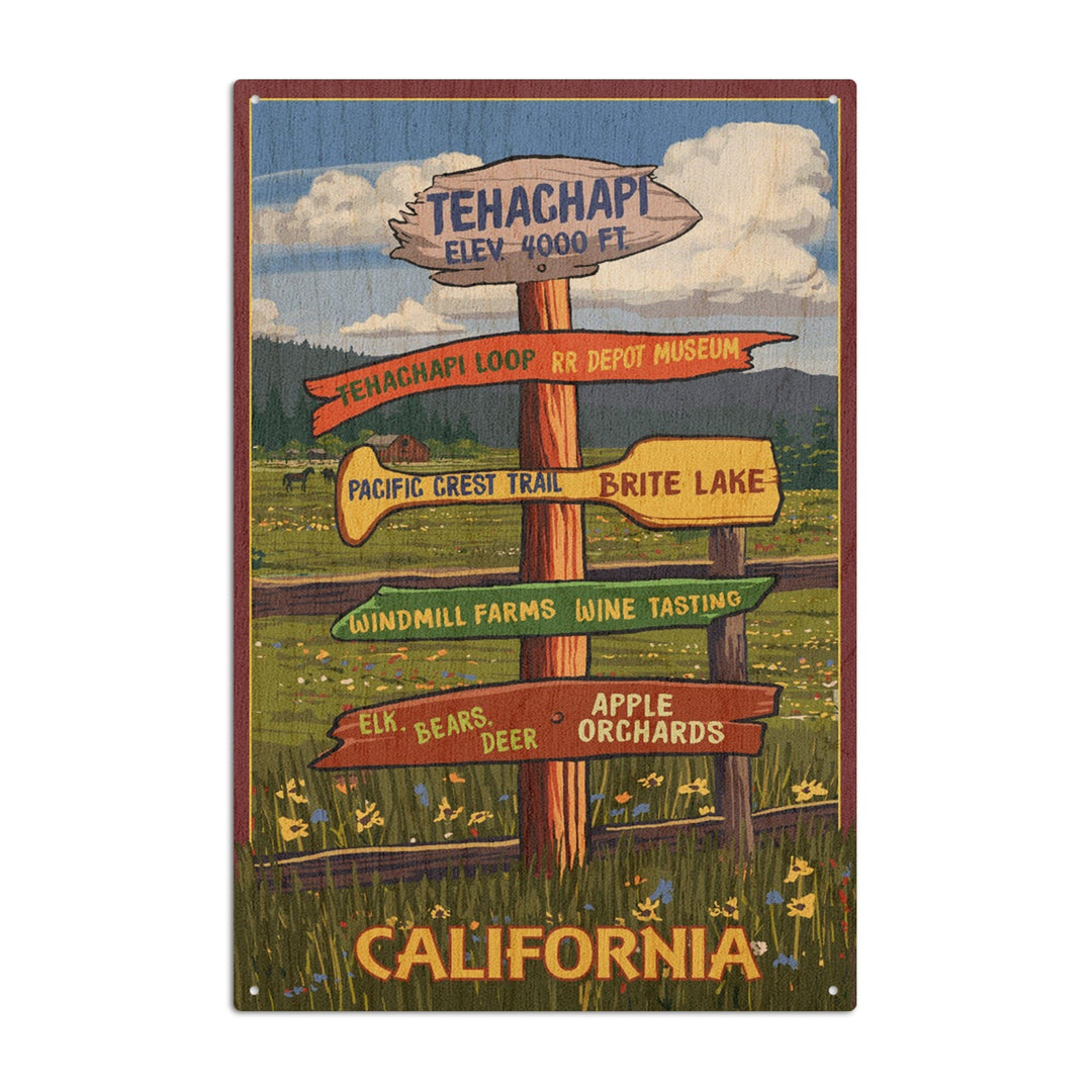 Tehachapi, California, Destination Signpost, Lantern Press Artwork, Wood Signs and Postcards Wood Lantern Press 10 x 15 Wood Sign 