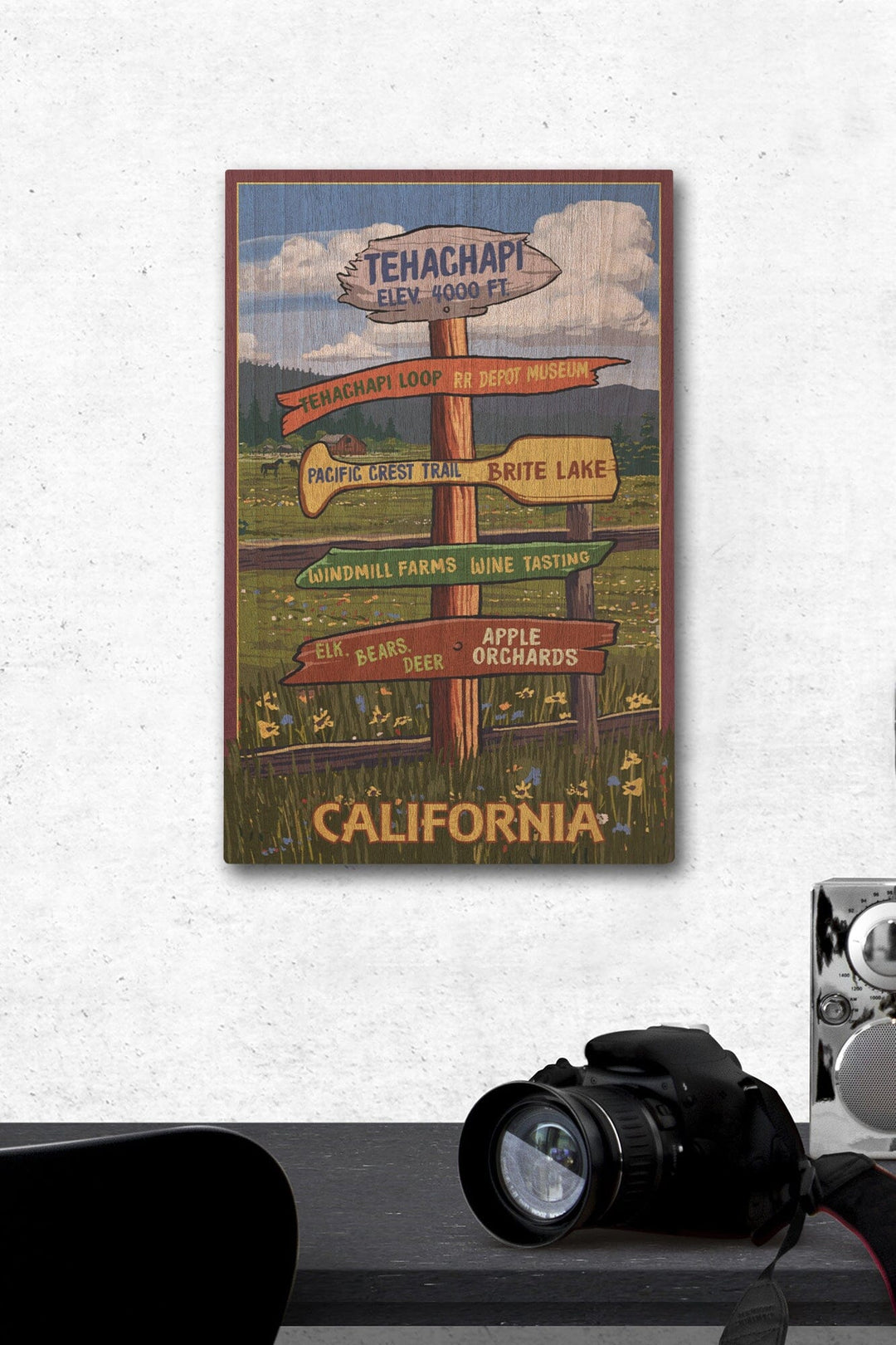 Tehachapi, California, Destination Signpost, Lantern Press Artwork, Wood Signs and Postcards Wood Lantern Press 12 x 18 Wood Gallery Print 