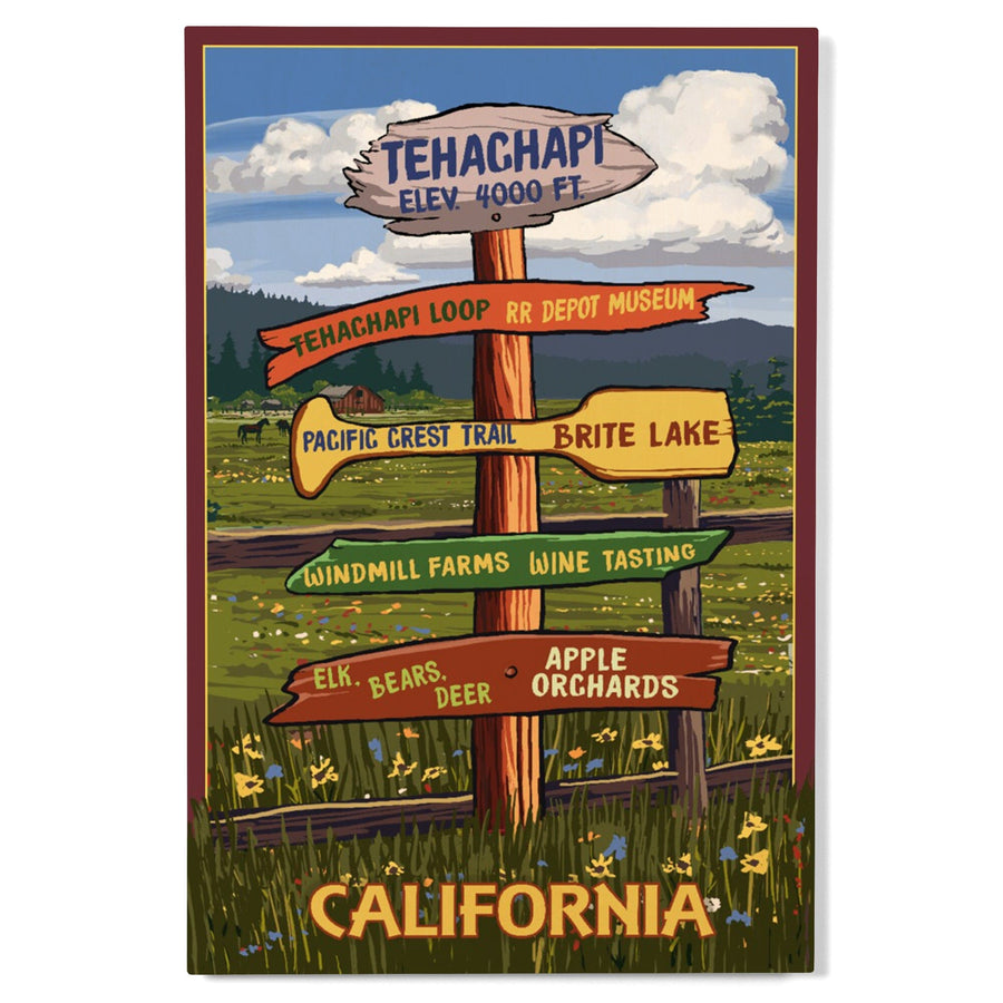 Tehachapi, California, Destination Signpost, Lantern Press Artwork, Wood Signs and Postcards Wood Lantern Press 