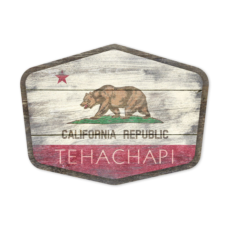 Tehachapi, California, Rustic California State Flag, Contour, Vinyl Sticker Sticker Lantern Press 