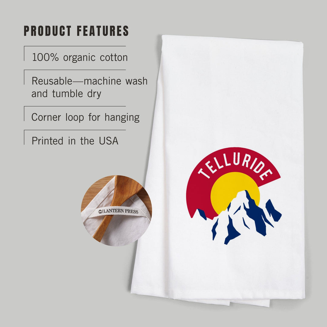 Telluride, Colorado, C and Mountains, Contour, Organic Cotton Kitchen Tea Towels Kitchen Lantern Press 