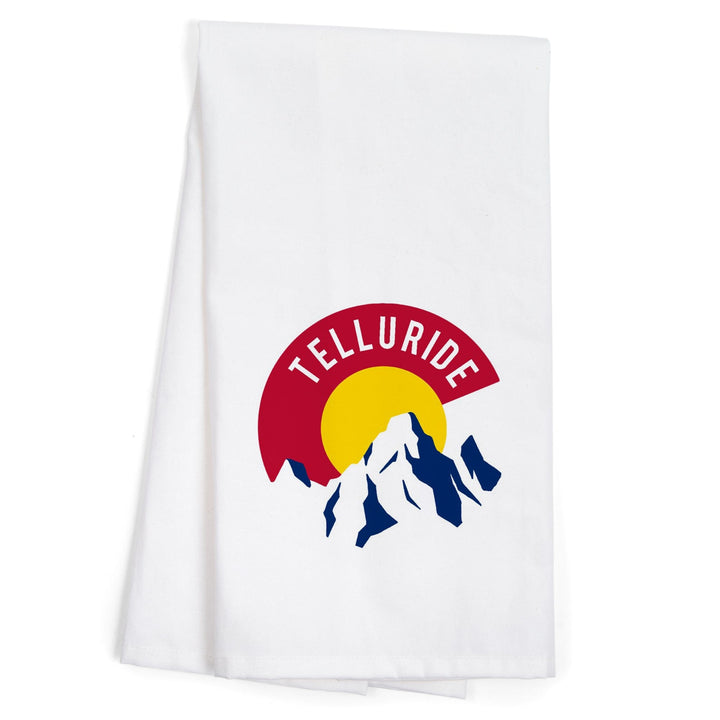 Telluride, Colorado, C and Mountains, Contour, Organic Cotton Kitchen Tea Towels Kitchen Lantern Press 