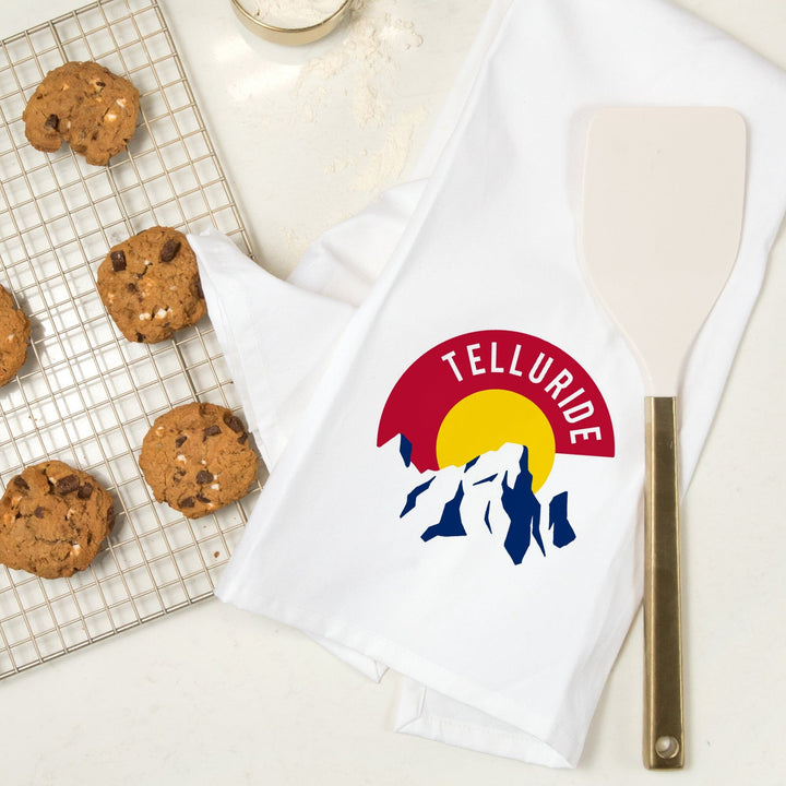 Telluride, Colorado, C and Mountains, Contour, Organic Cotton Kitchen Tea Towels Kitchen Lantern Press 