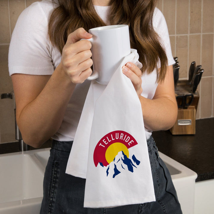 Telluride, Colorado, C and Mountains, Contour, Organic Cotton Kitchen Tea Towels Kitchen Lantern Press 